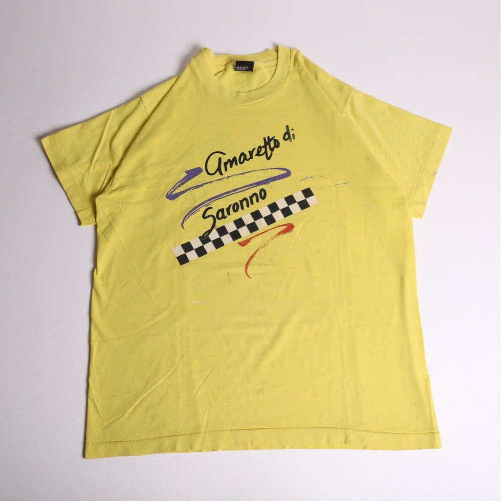 Vintage Screen Stars Best Amaretto di Saronno T-Shirt XL Yellow 80s Liquor Promo